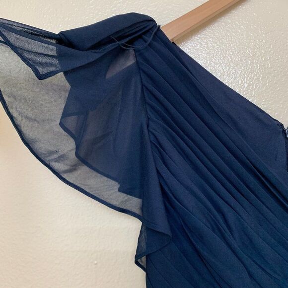 Adrianna Papell Shirred Tulle Gown Size 2 Flutter Sleeves Pleated Midnight - Picture 4 of 10